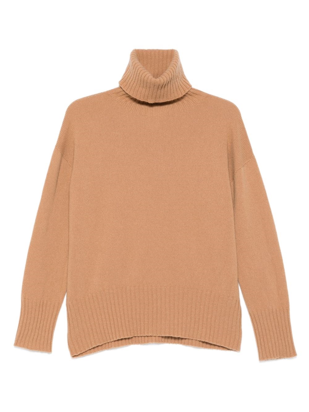 Alysi Camel High Neck Wool Sweater In Orange