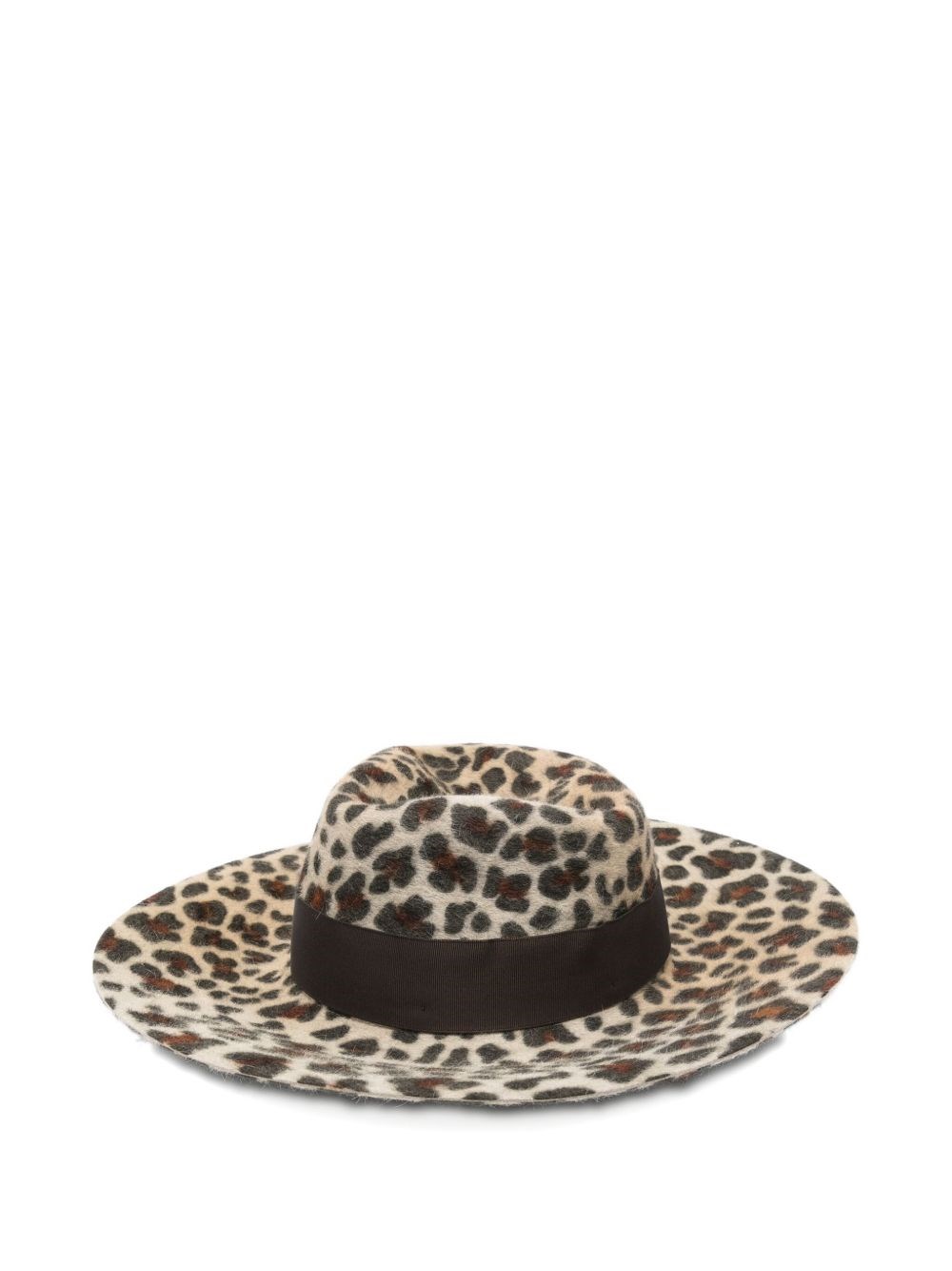 Borsalino Wide Brim Leopard Print Hat Ribbon Band In Animal Print