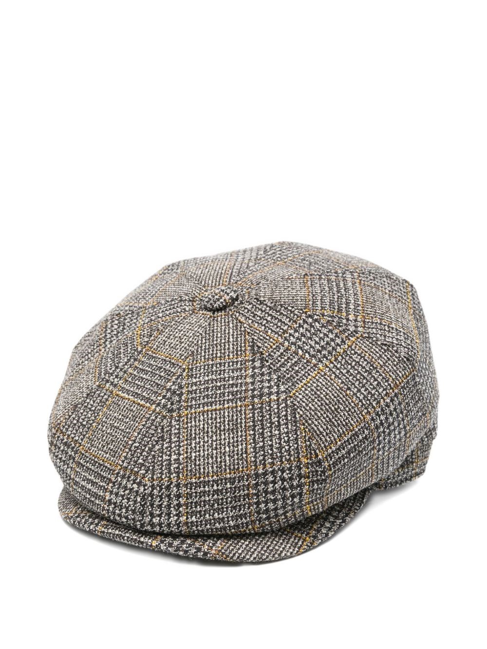 Borsalino Checked Wool Cap Short Brim In Brown