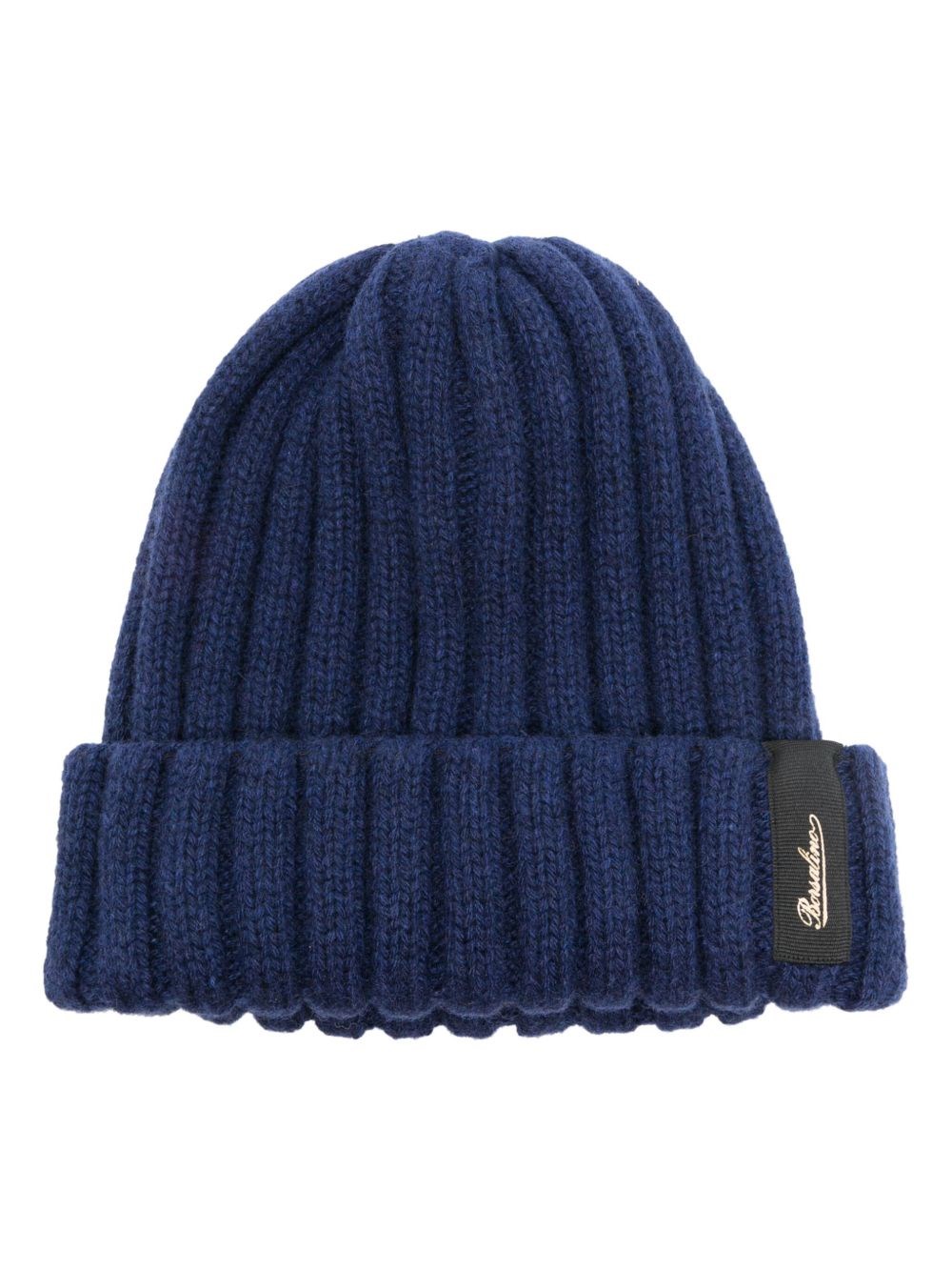 Borsalino Folded Cuff Ribbed Cashmere Beanie In Blue