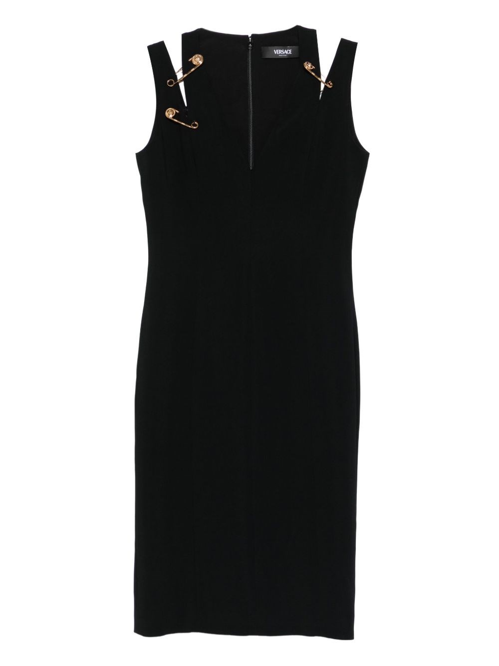 Versace Safety-pin Detail Midi Dress In Black