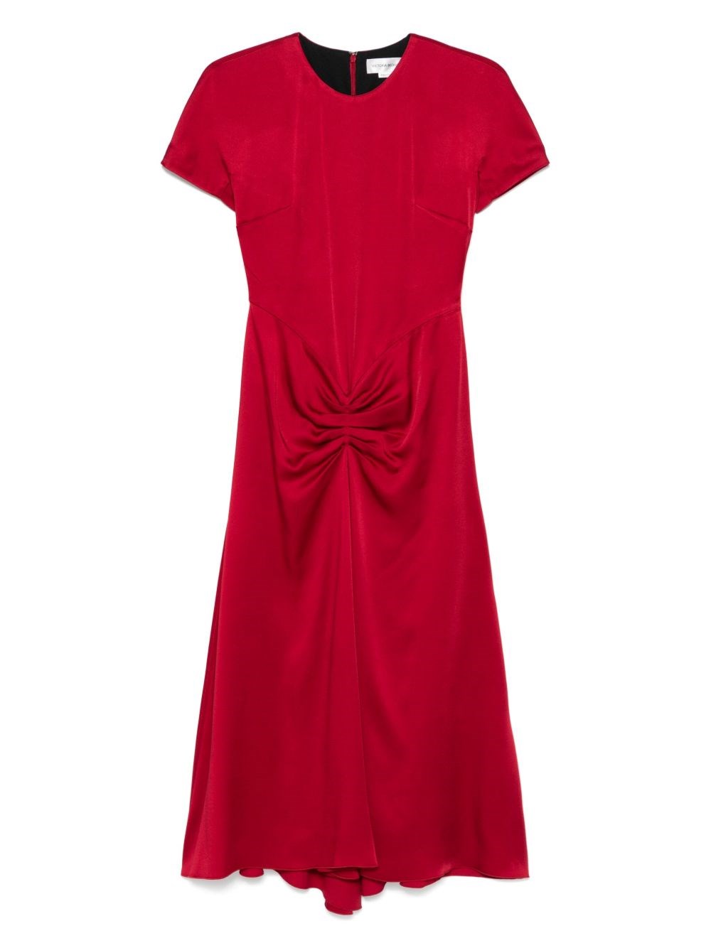 Victoria Beckham Red Draped Satin Midi Dress In Red