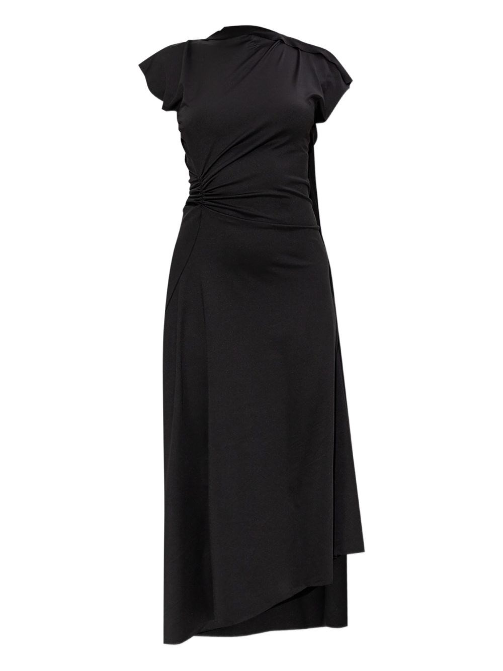 Victoria Beckham Asymmetrically Draped Black Midi Dress With Soft Ruching In Black