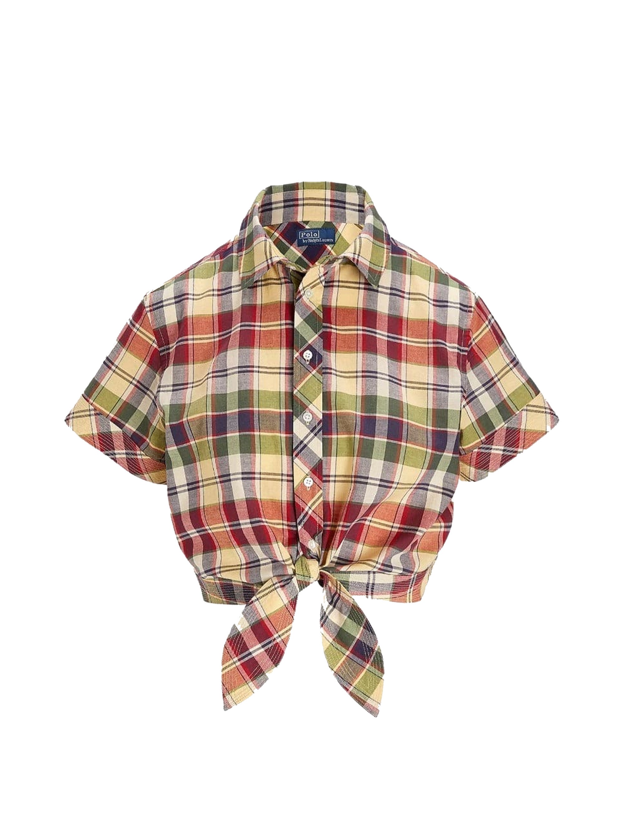 Polo Ralph Lauren Check Cropped Knit Shirt In Multi