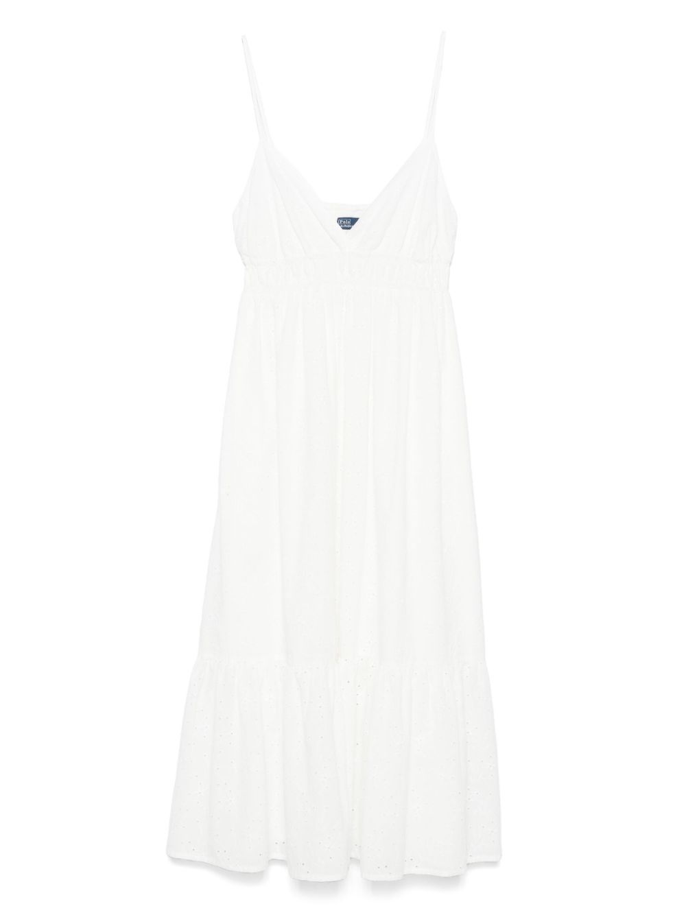 Polo Ralph Lauren Flowy White Midi Dress With V-neckline And Tiered Hem In White