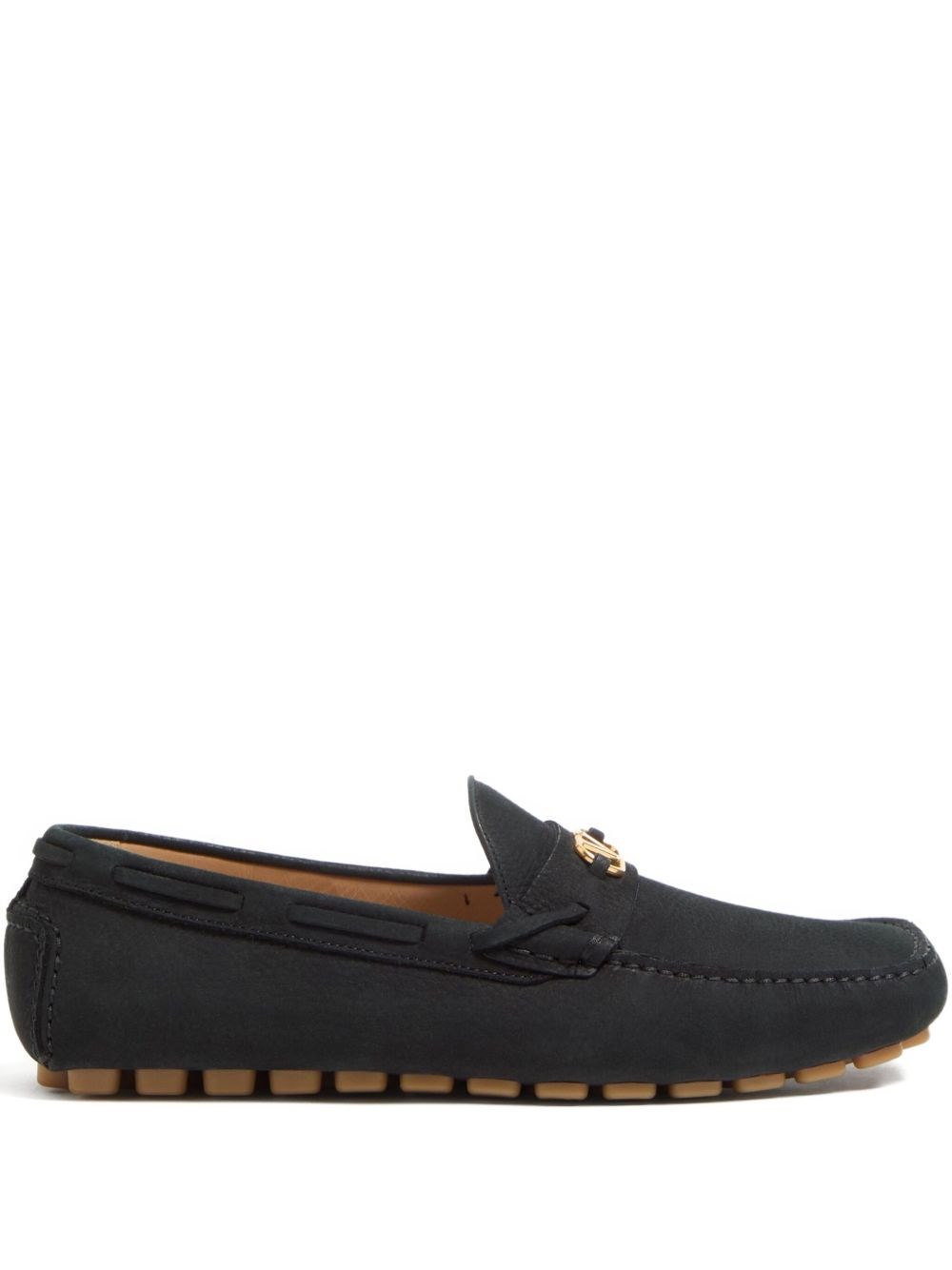 Valentino Garavani Driver Fastaway Loafer In Deerskin Suede In Black