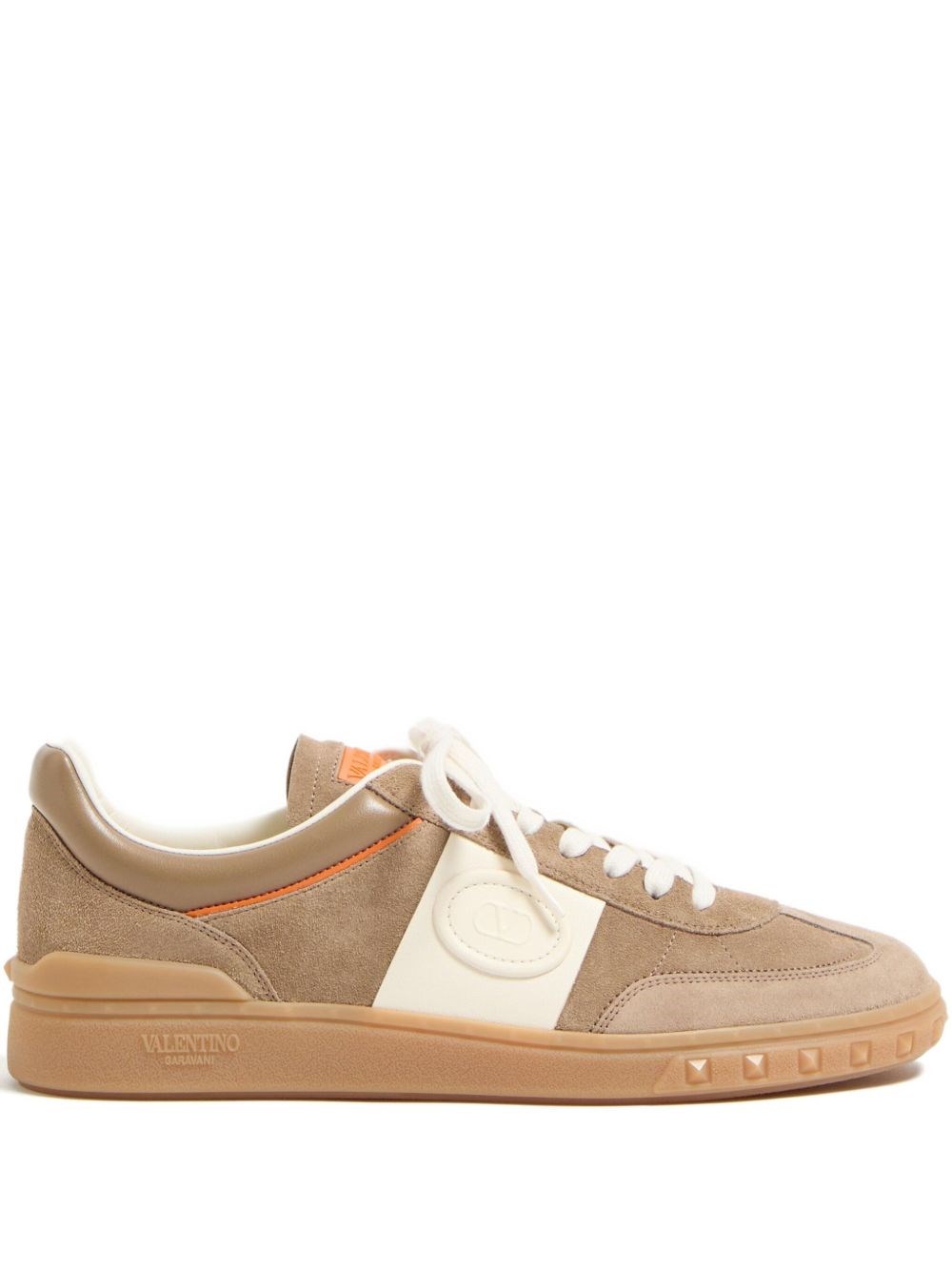 Valentino Low Top Upvillage Sneaker In Crust And Nappa Calfskin In Sand