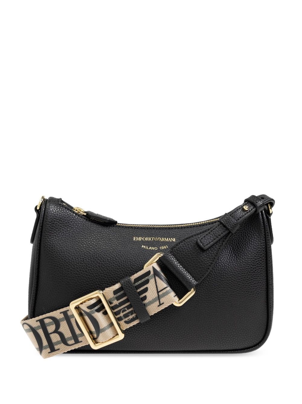 Emporio Armani Structured Black Shoulder Bag With Textured Finish In Black