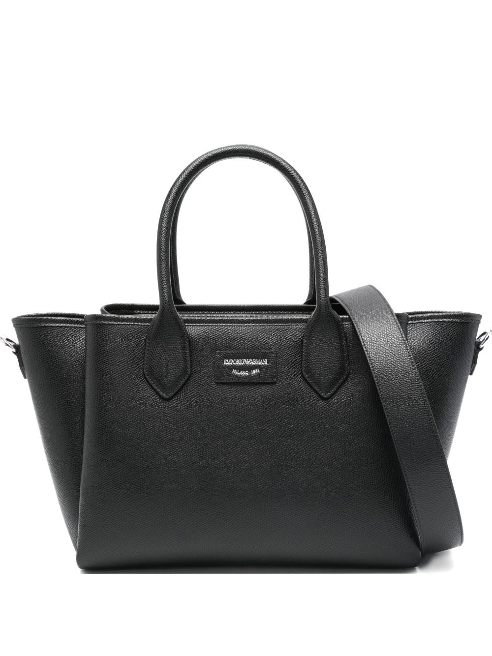 Emporio Armani Leather Tote Bag In Black