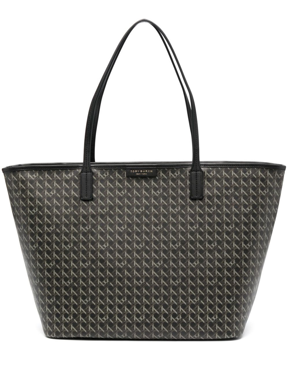 Tory Burch Ever Ready Black Tote Bag With Logo Patch On The Front And All-over Double T Motif In Cotton Woman In Black