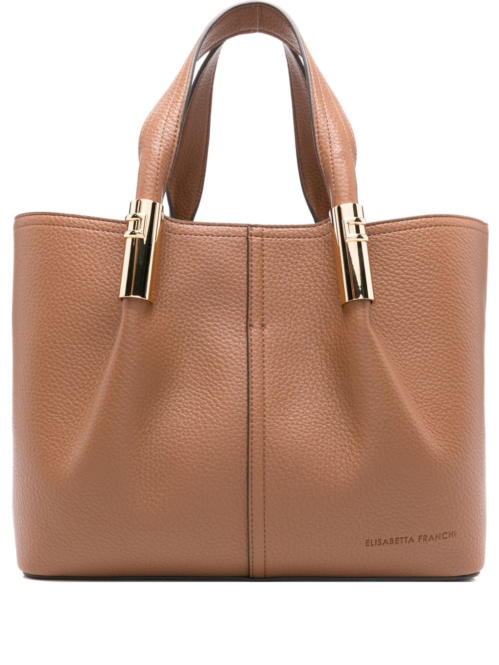Elisabetta Franchi Medium Tote Bag With Logo Details In Brown