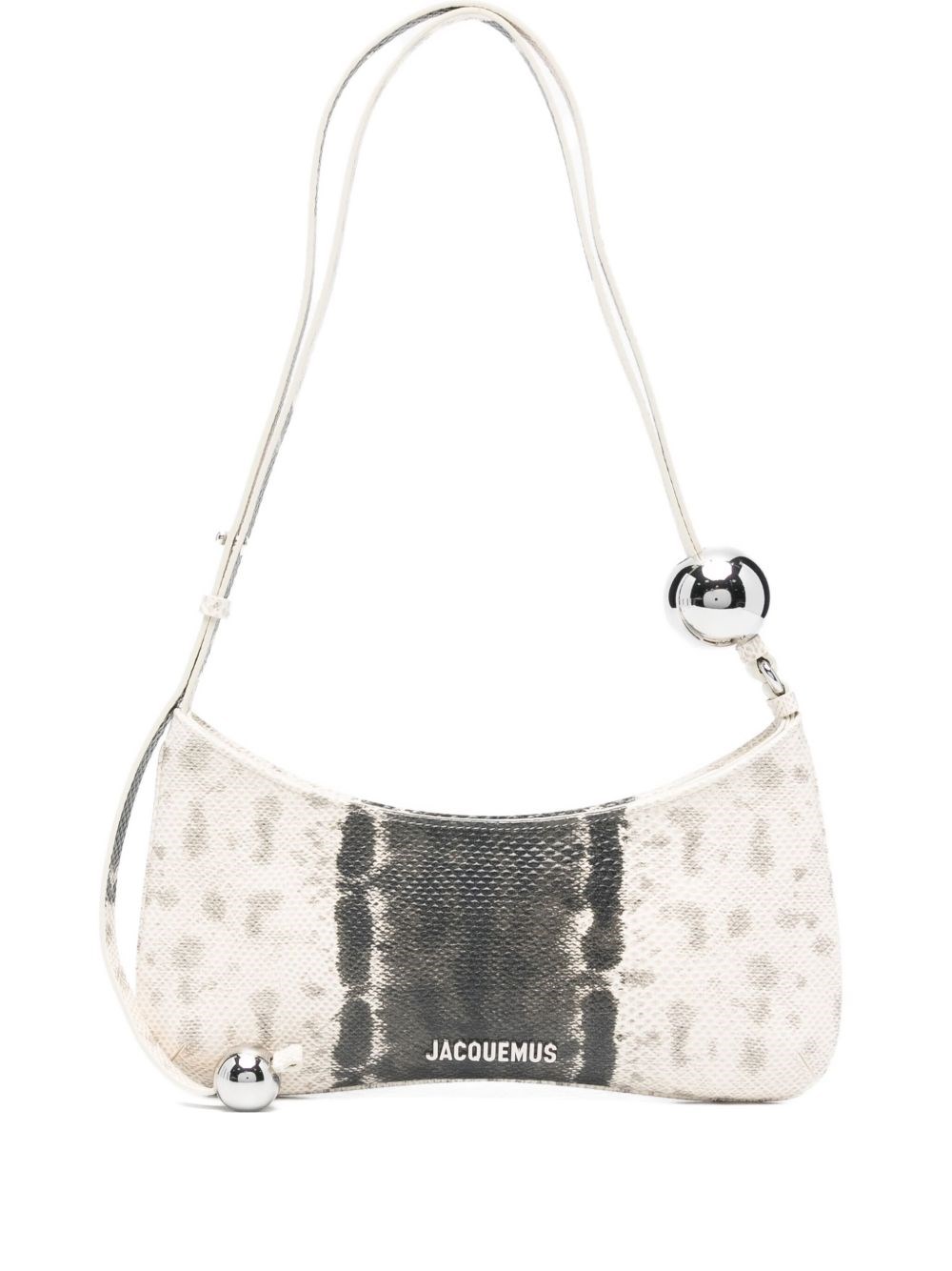 Jacquemus Le Bisou Perle Embellished Snake-effect Leather Shoulder Bag In Sand