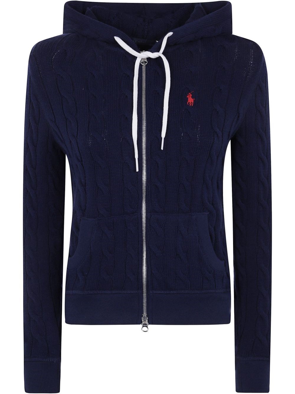 Polo Ralph Lauren Textured Cable Knit Cotton Sweatshirt With Zip Fastening In Blue