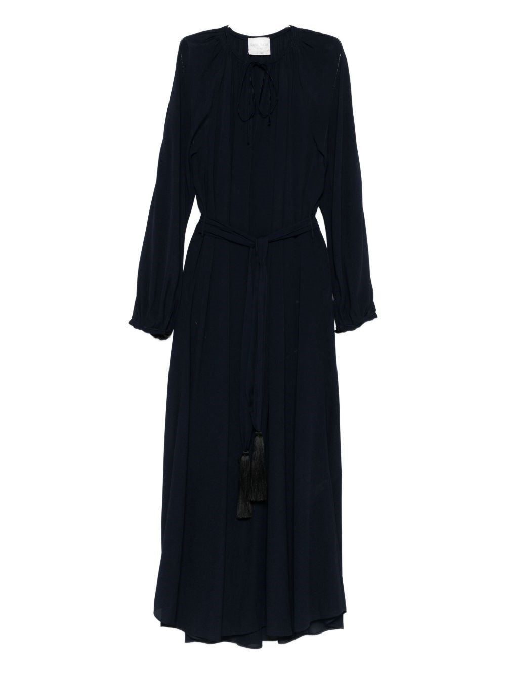 Forte Forte Long Dress With A-line Skirt And Tie Neck In Blue