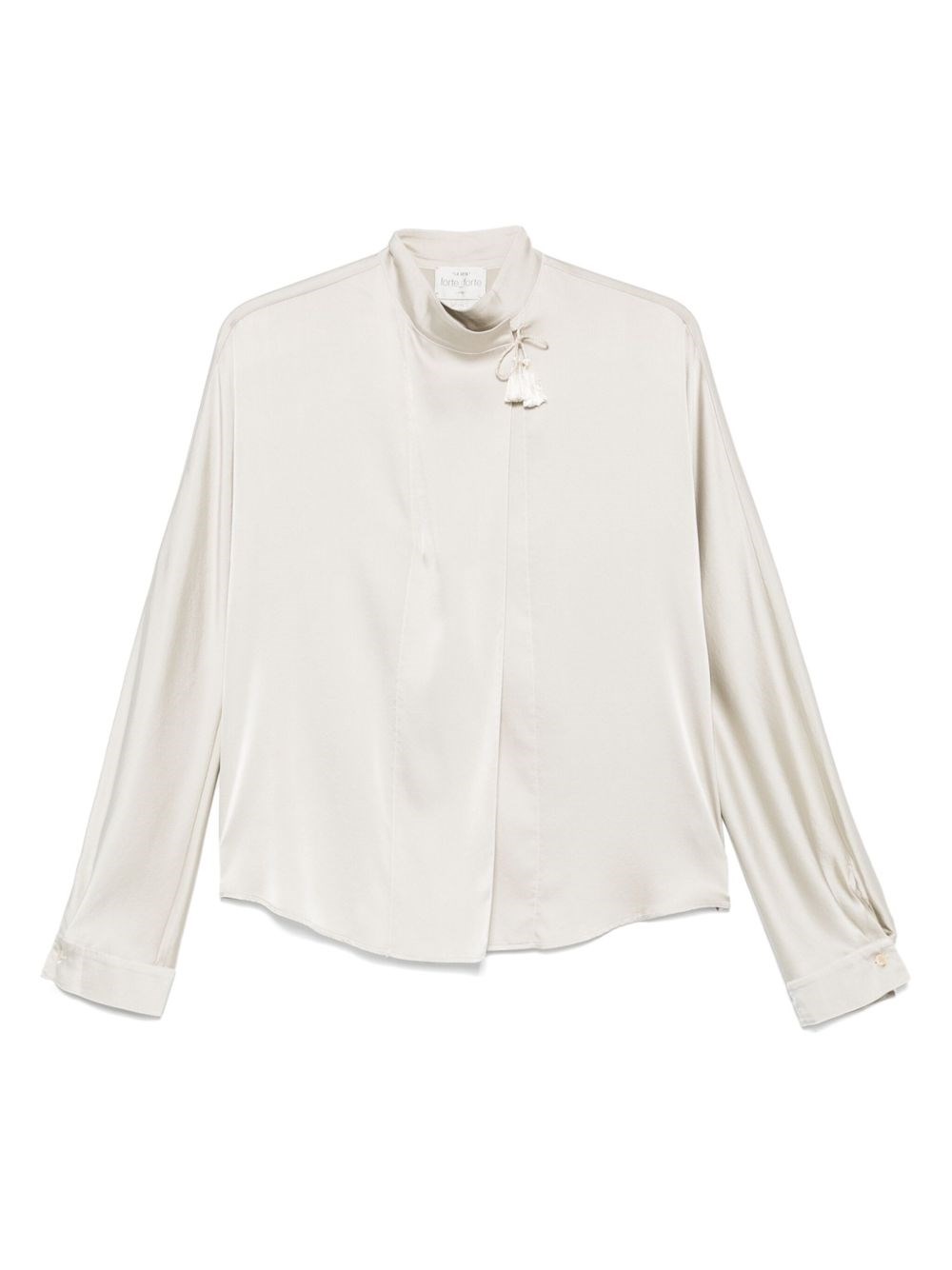Forte Forte Long Sleeve Satin Blouse With Tassel Detail In Silver