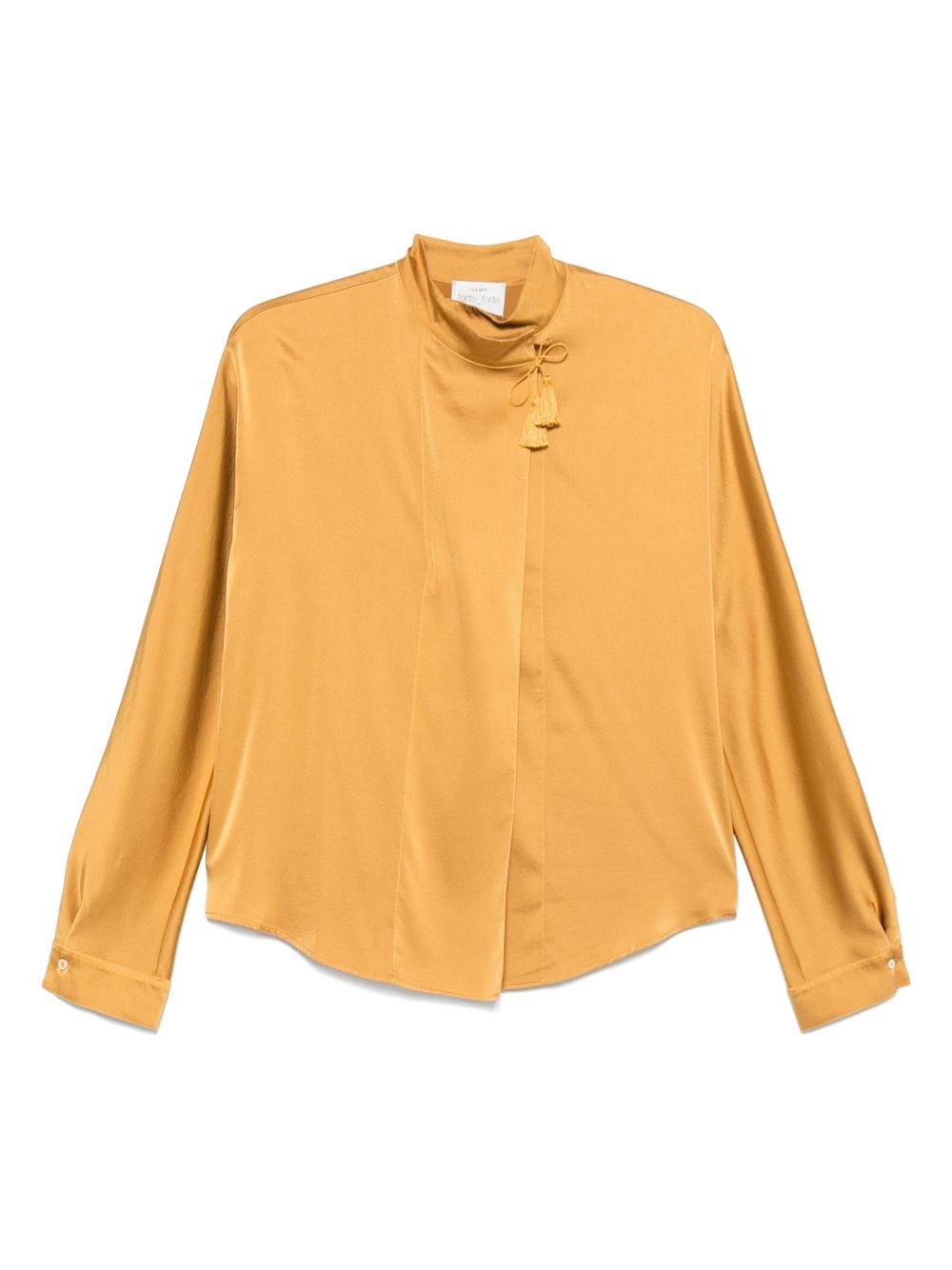 Forte Forte High Neck Satin Blouse With Tassel Detail In Yellow