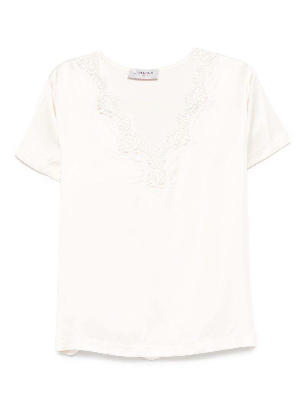 Ermanno Embroidered V-necked T-shirt In Neutral