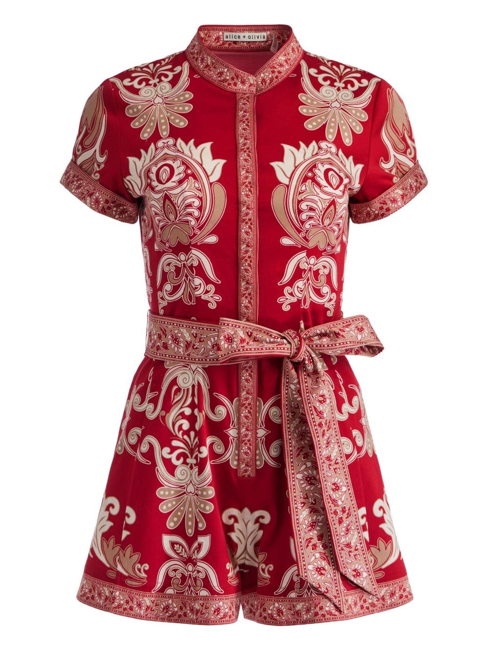 Alice And Olivia Alice+olivia Lucy Cotton Short Romper In Red