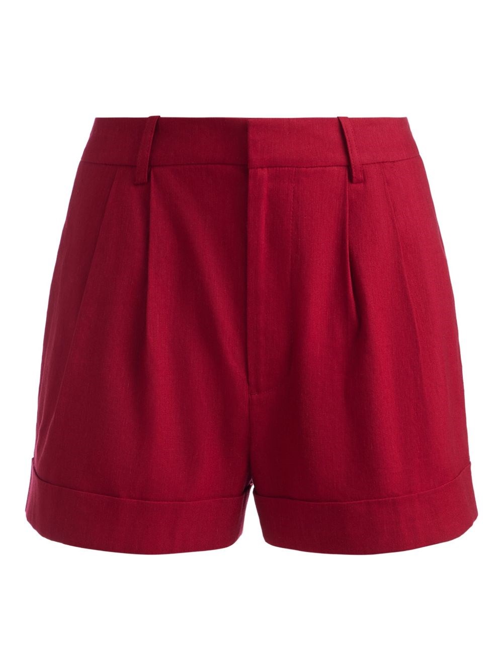 Alice And Olivia Conry Cuffed Linen-blend Shorts In Red