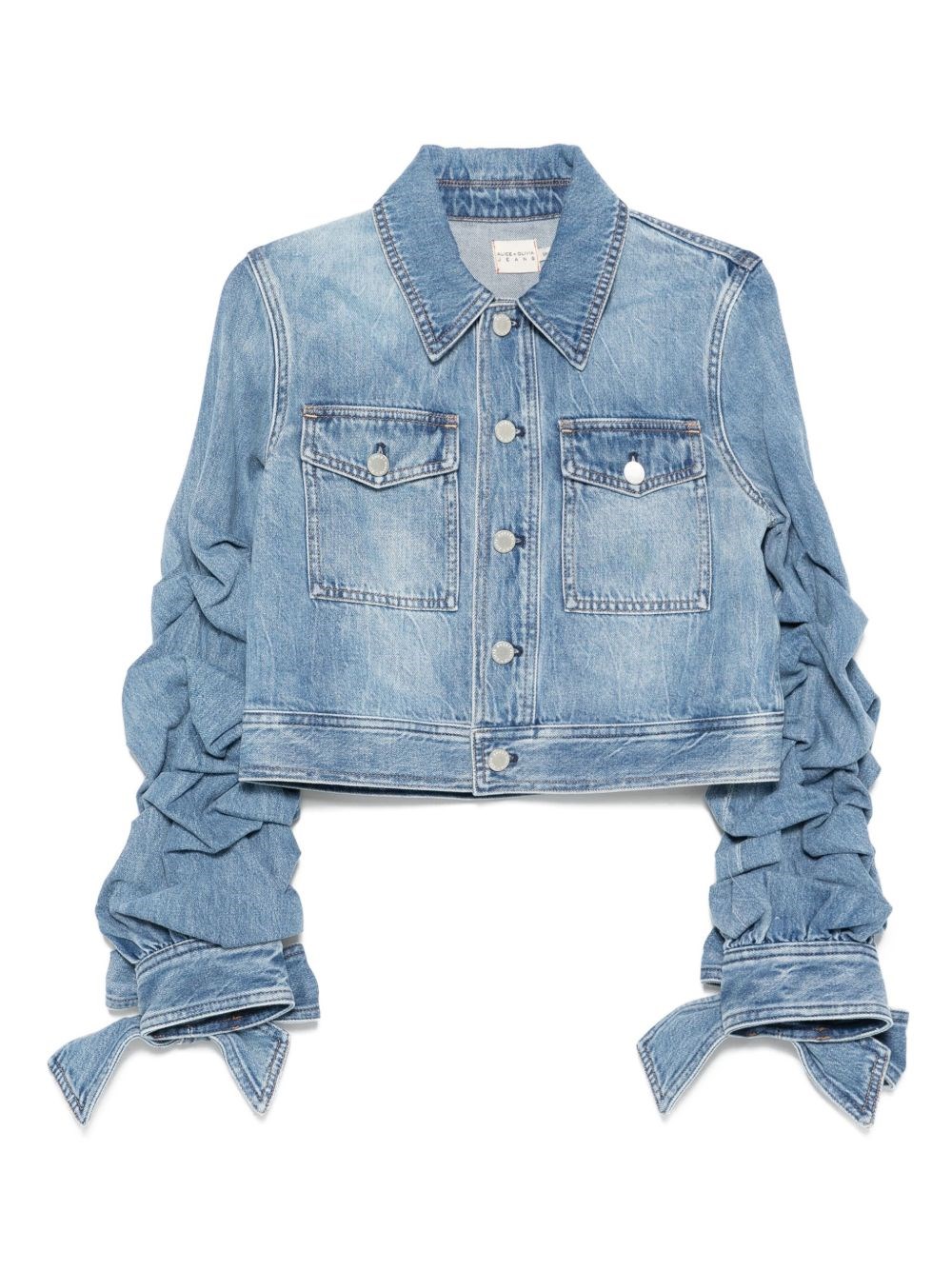 Alice And Olivia Ruffled-sleeve Denim Jacket In Blue