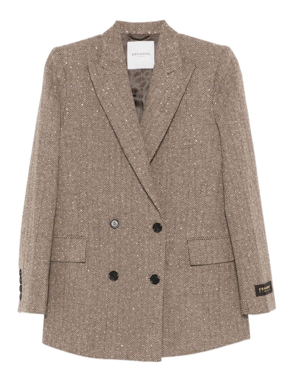 Ermanno Sequined Double-breasted Jacket In Brown