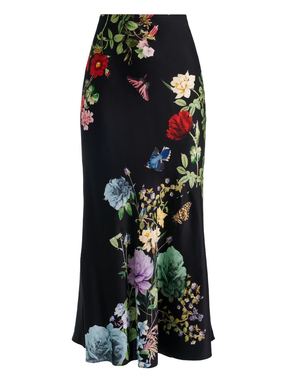 Alice And Olivia Floral-print Midi Skirt In Black