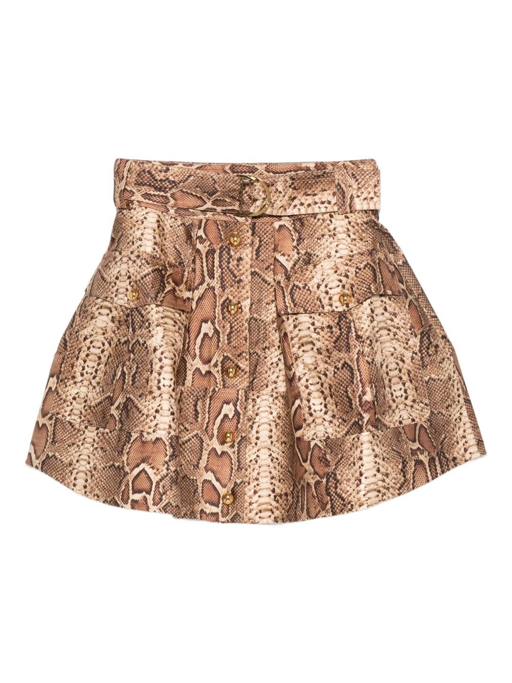Zimmermann Hypnotic Belted Silk & Cotton Utility Miniskirt In Brown