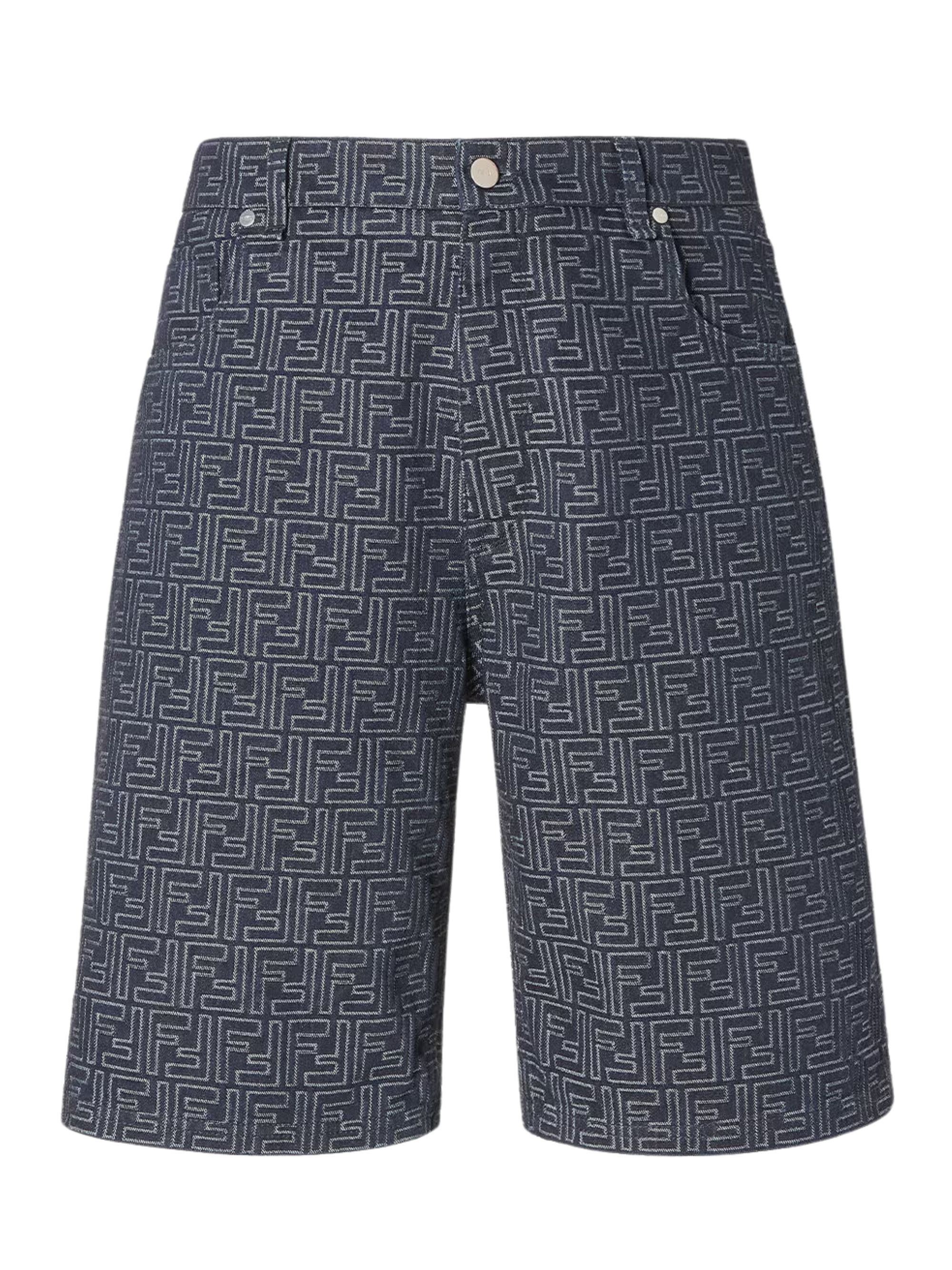 Fendi Ff Jacquard Denim Shorts In Blue