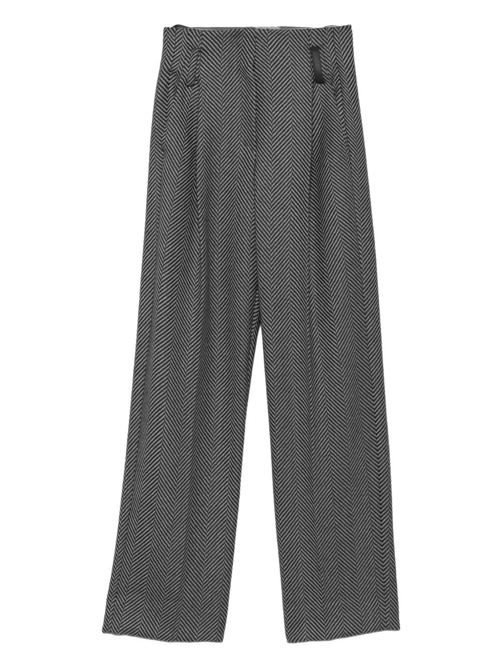 Forte Forte Highrise Trousers In Wool With Chevron Patterning In Gray