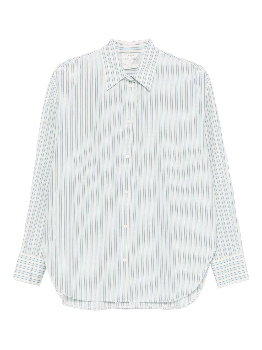 Forte Forte Striped Long Sleeve Top With Pointed Collar In Multi