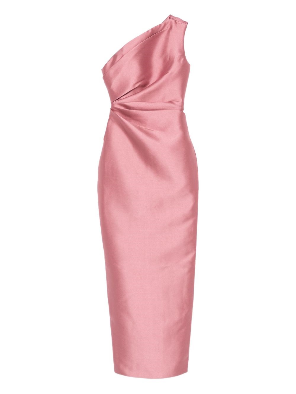 Solace London Kira Draped One-shoulder Satin Gown In Pink