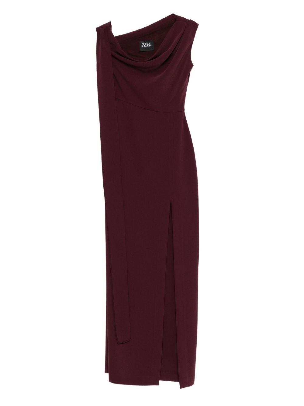 Solace London Irina Bordeaux One-shoulder Long Dress With Draped Neckline In Fabric Woman In Burgundy