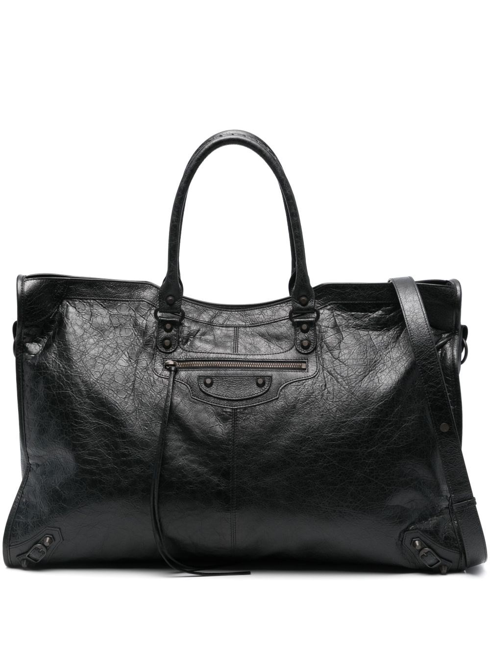 Balenciaga Men's City Travel Leather Tote Bag In Black