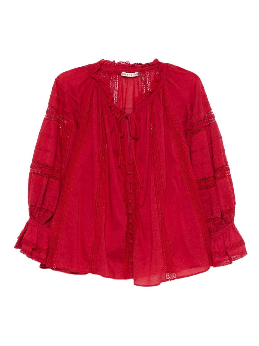 Alice And Olivia Cotton Voile Josephine Blouse In Red