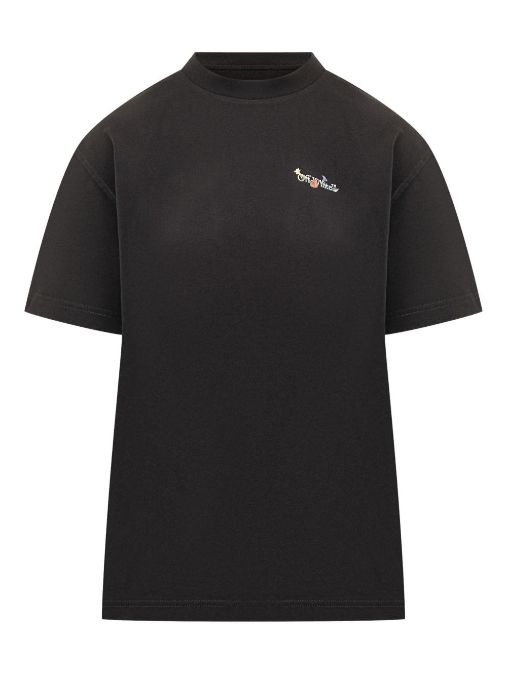 Off-white Black T-shirt With Embroidered Floral Mini Logo In Black