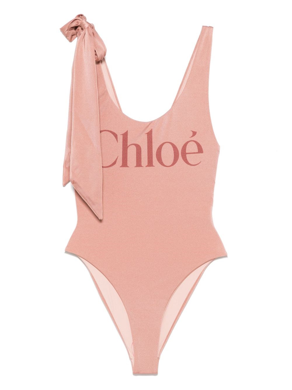 Chloé Maxi Logo Knotted Strap One-piece Swimsuit In Pink