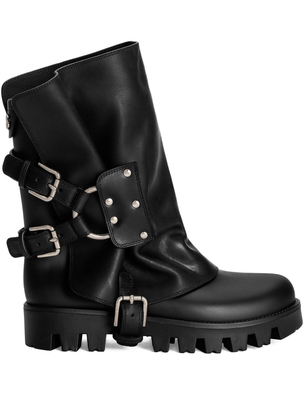 Dolce & Gabbana Chunky Sole Mid-calf Rain Boots With Studs In Animal Print