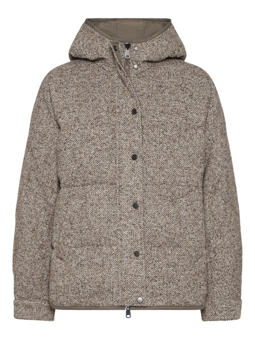 Brunello Cucinelli Women Chevron Down Jacket With Hoodie In Brown