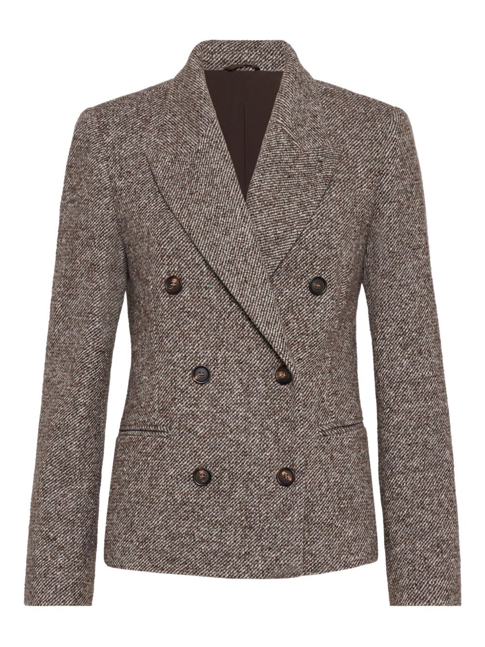 Brunello Cucinelli Wool Double-breasted Jacket With Front Pockets In Brown