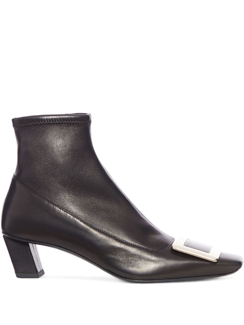 Roger Vivier Belle Vivier Leather Buckle Ankle Booties In Black