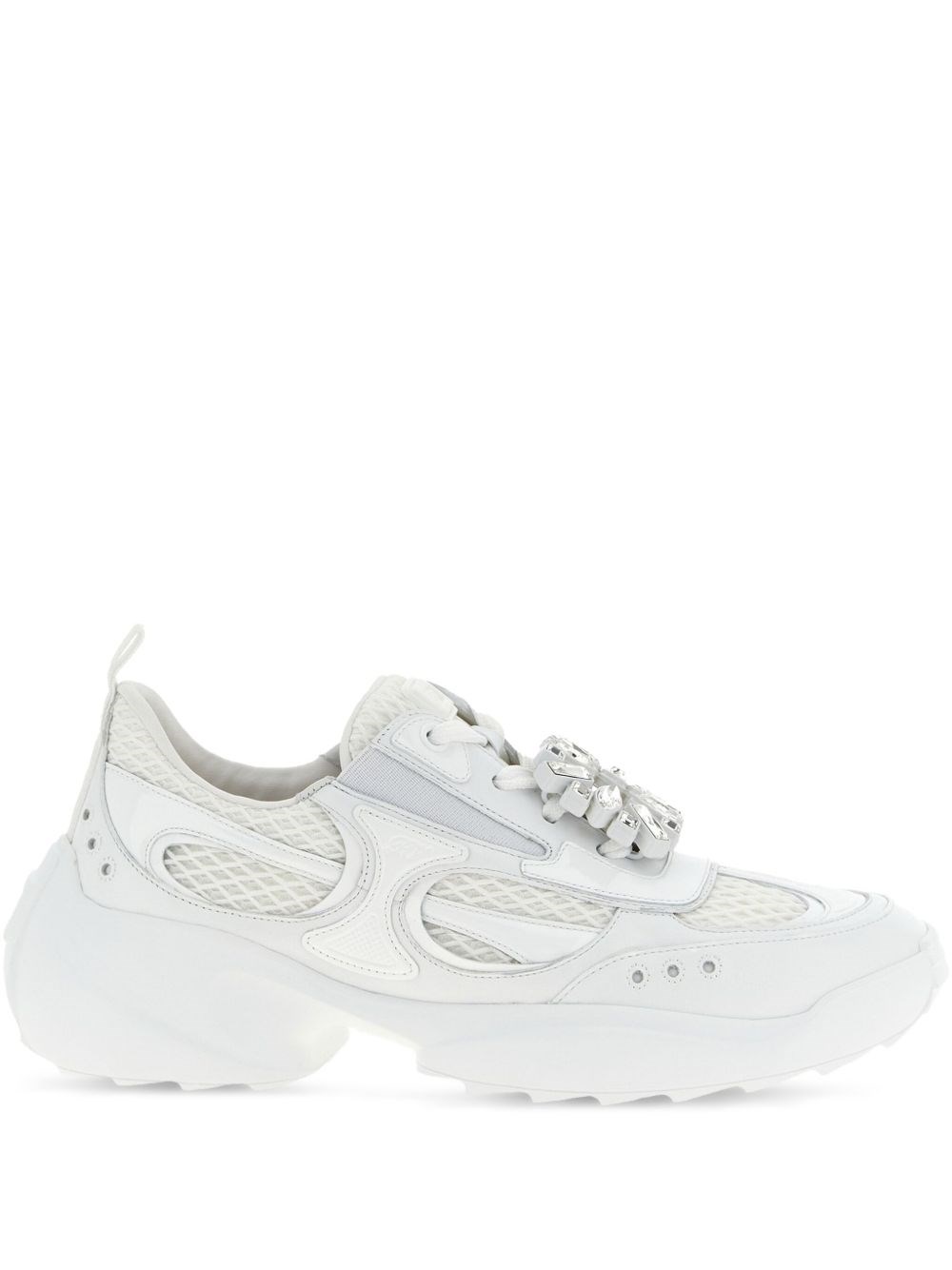 Roger Vivier Mesh Low-top Sneakers With Embellishments In White