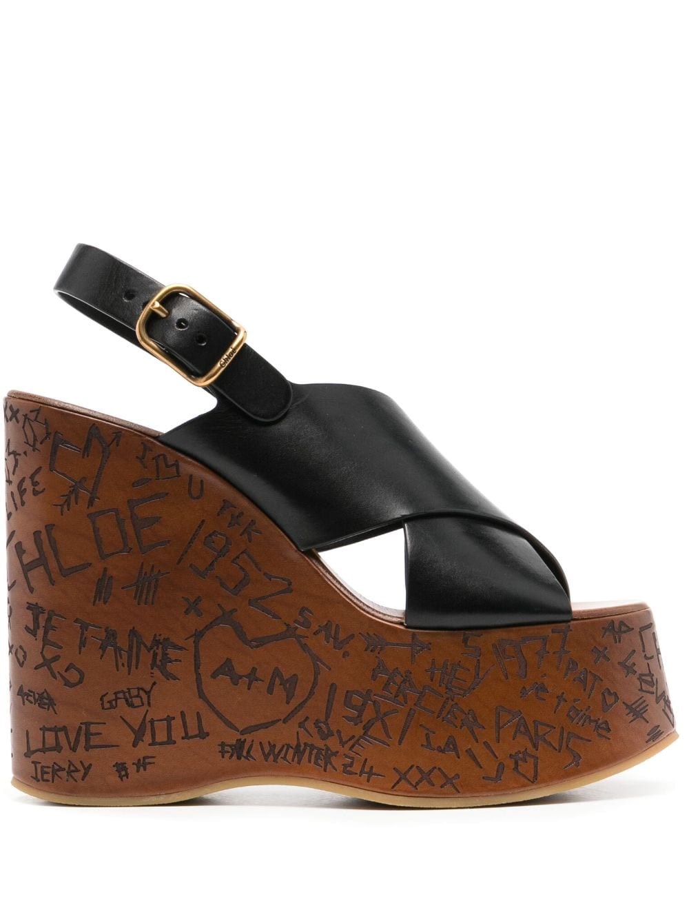 Chloé Maxime Wedge Sandals Shoes In Black