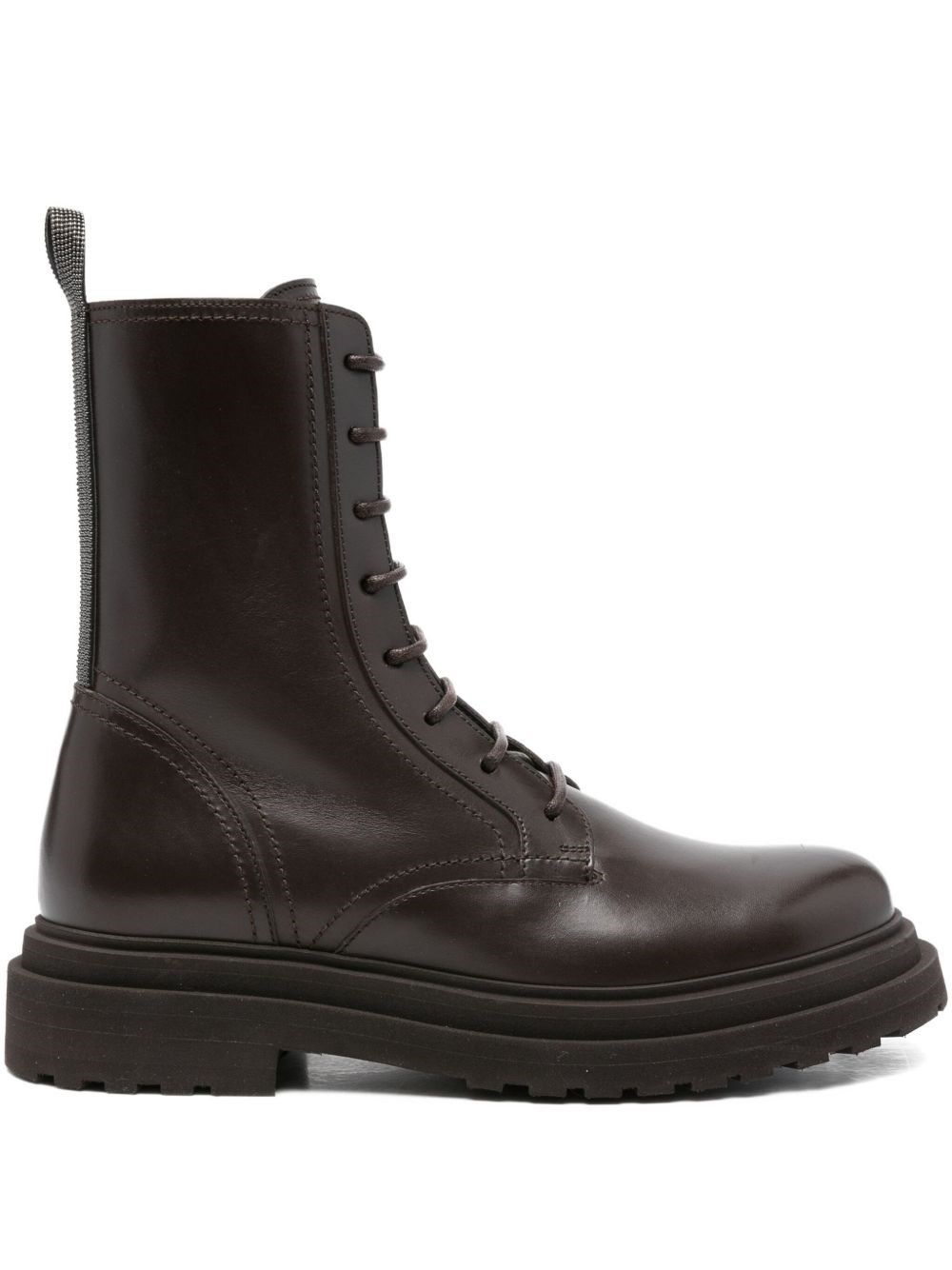 Brunello Cucinelli Lace-up Leather Platform Boots In Brown