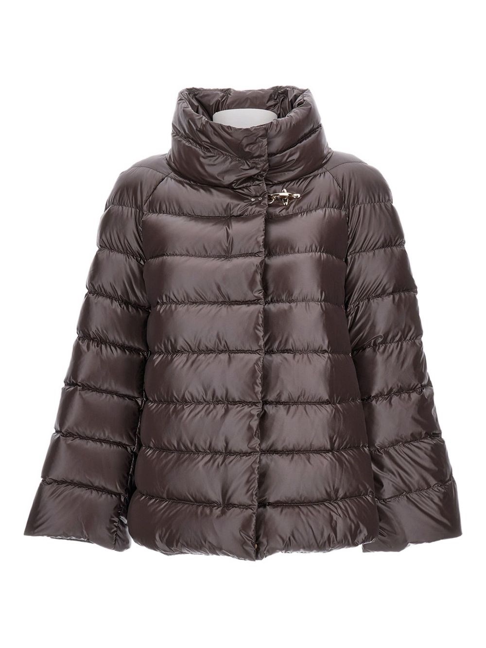 Fay Glossy Brown Puffer Jacket With High Collar In Brown