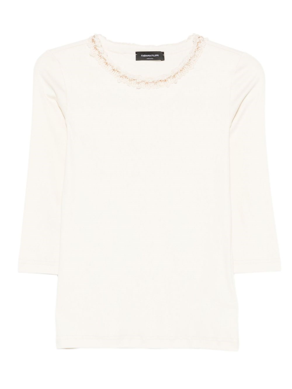 Fabiana Filippi Stylish Knit Sweater Embellished Neckline In Neutral