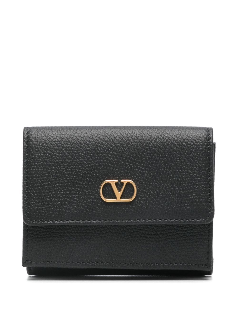 Valentino Signature Leather Trifold Wallet In Black