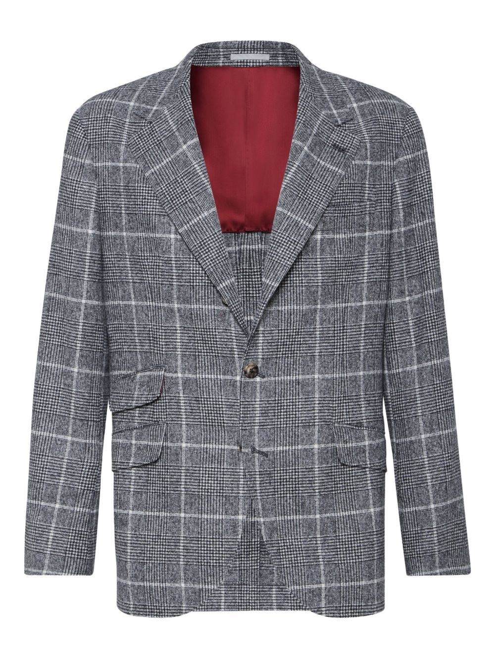 Brunello Cucinelli Deconstructed Wool Jacket Checked Pattern In Gray