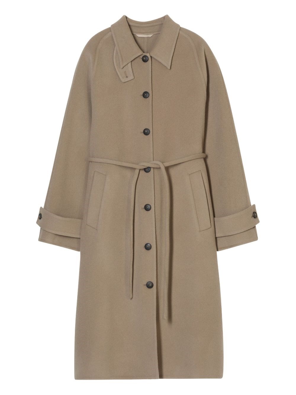 Closed Wool Belted Coat In Brown