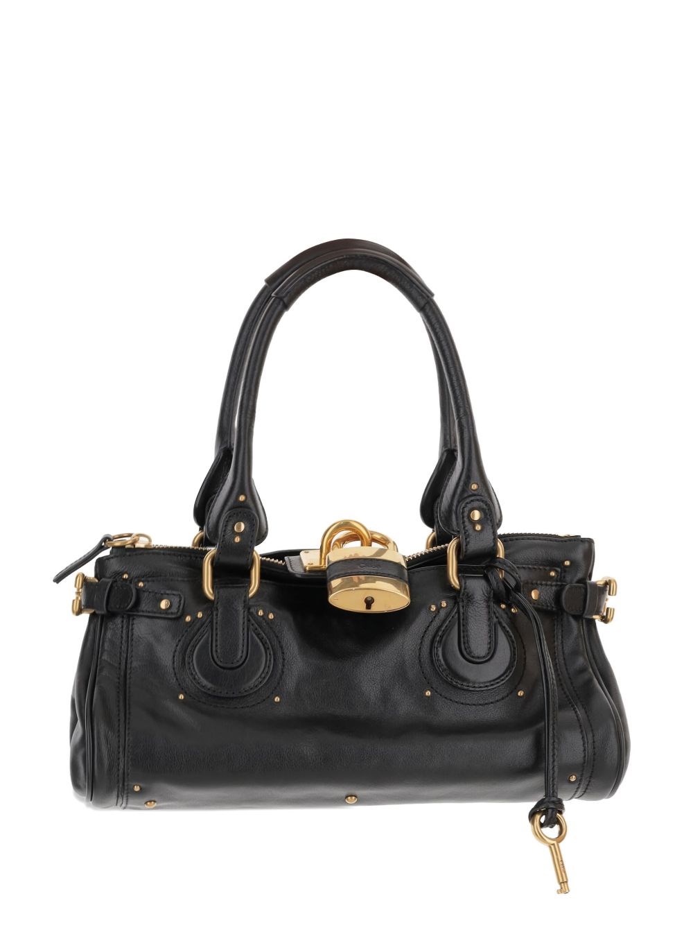 Chloé Structured Shoulder Bag With Padlock And Studs In Black