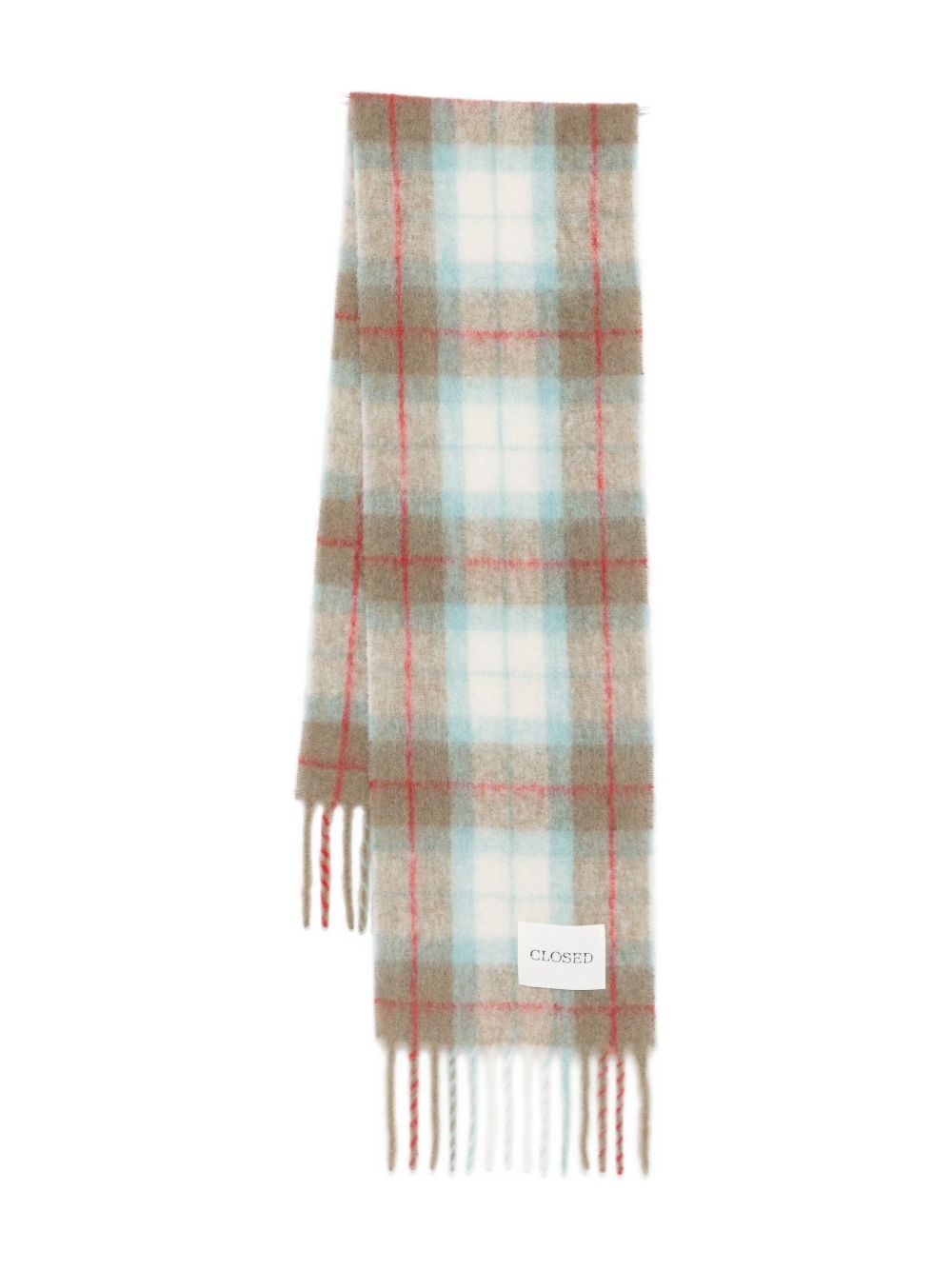 Closed Cozy Plaid Wool Scarf With Fringed Edges In Sand